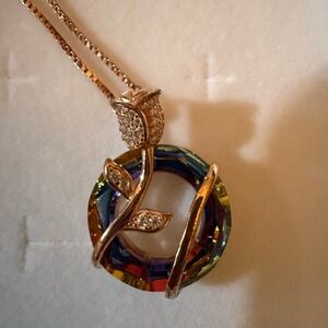AOBOCO Rose Flower Pendant Necklace 925 Sterling Silver Crystal Jeweller